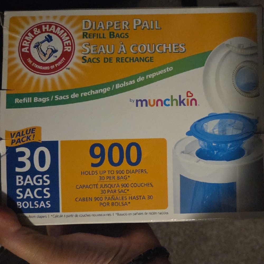 Munchkin Arm & Hammer NEW Diaper Pail Refill Bags - White and Blue